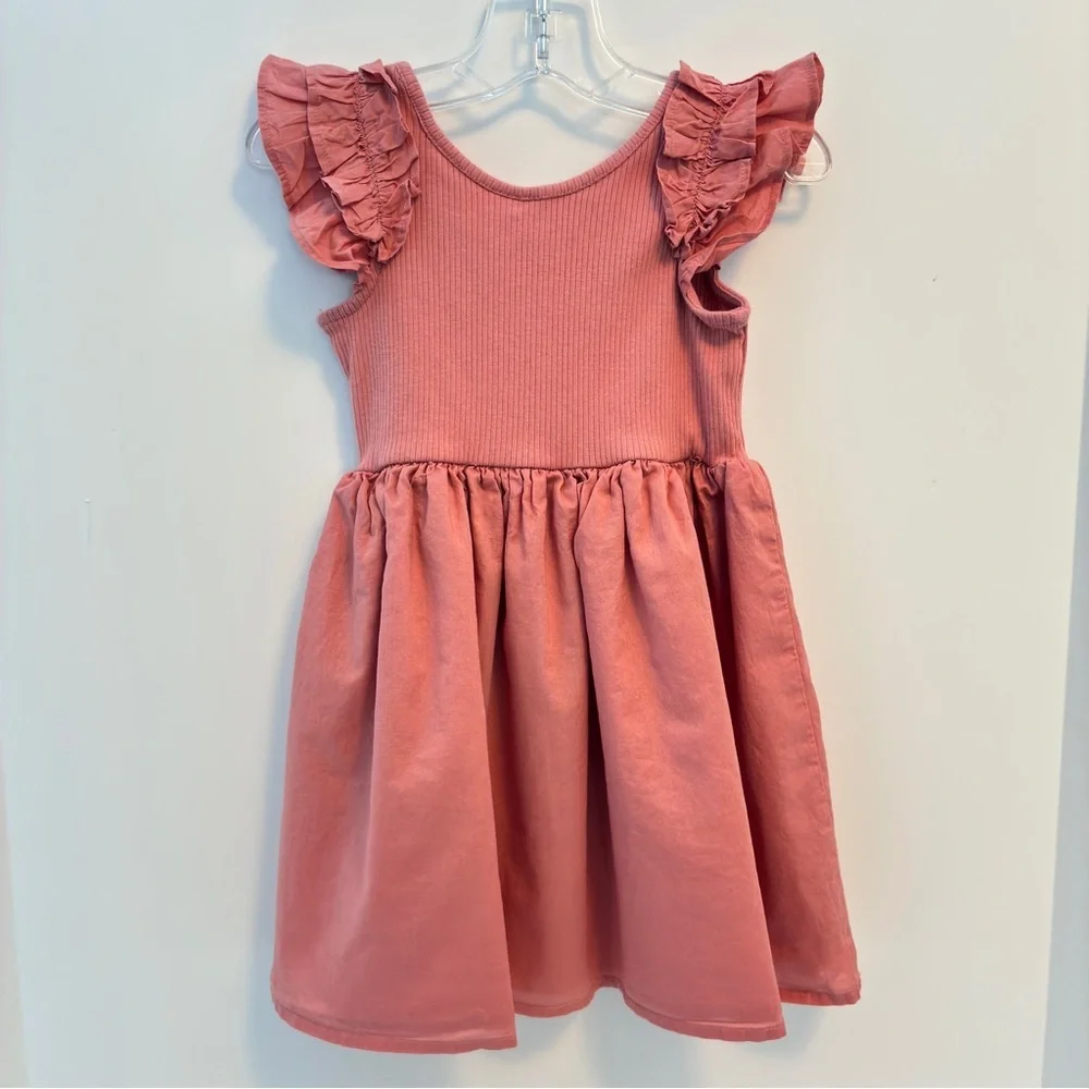 Janie and Jack Toddler Girl's Ribbed Ruffle Sleeve Dress Desert Pink Size 3T